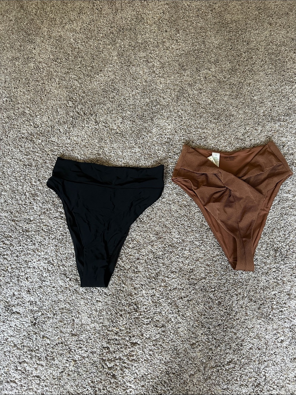 NWT Bundle Aerie High-Waist High-Cut Swim Bottoms - Black and Brown Sz M